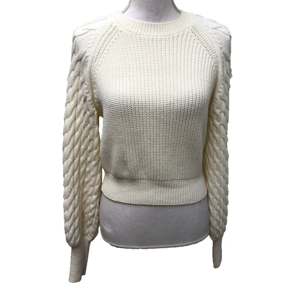 Intermix‎ Lula Lace Up Cable Knit Sweater Womens Small White Crew Neck Classic